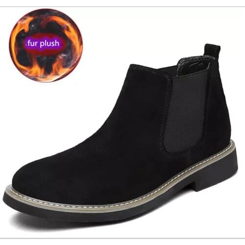 Man Winter Autumn Chelsea boots brand leather warm plush ankle snow boots Male size 38-45 men Sneakers shoes chaussure homme