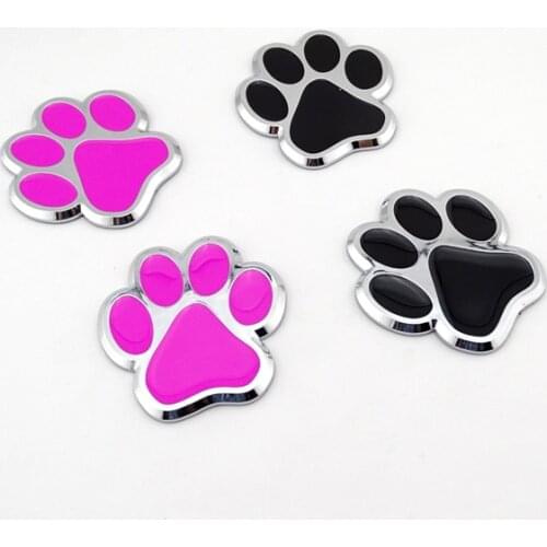 3D Pink Black Animal Dog Cat Paw Chrome Emblem Badge Decal Sticker For Car Truck Bike Rear Trunk Side Fender
