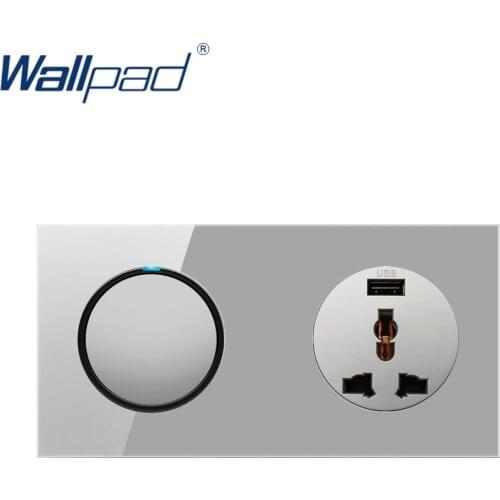 Wallpad 1 Gang 2 Way MF Socket With USB Charger 5V 2400MA Wall Power Socket Outlet Crystal Glass Panel Grounded
