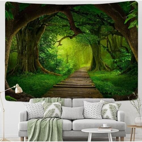 Nature Wall Tapestry Tree Forest Starry Sky Psychedelic Carpet Wall Cloth Tapestries Hand Wash Woven 100% Polyester Printed