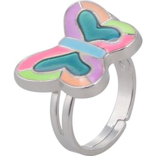 Stainless Steel Cute Butterfly Pendant Ring - Color Change Mood Necklace Choker