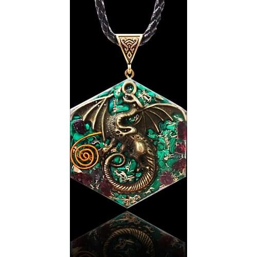 Dragon Necklace Orgone Energy Necklace Malachite & Garnet Healing Crystal For Emf Protection Amulet Jewelry