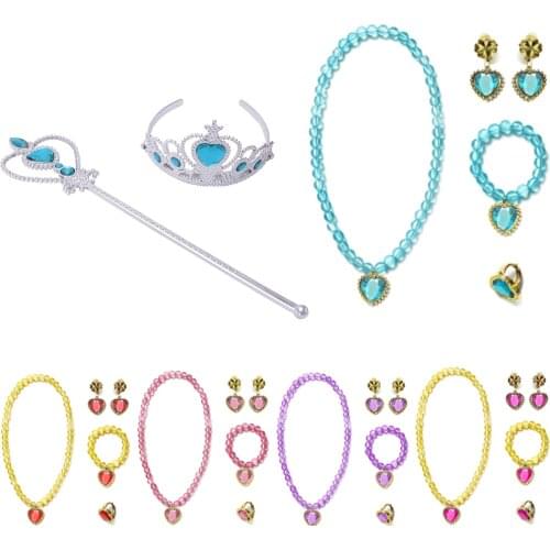 Birthday Gifts for Girls Princess Dress Accessories Necklace Crown Wand Childrens Clothes Dresss Up Lovely Jewelry Party Gifts