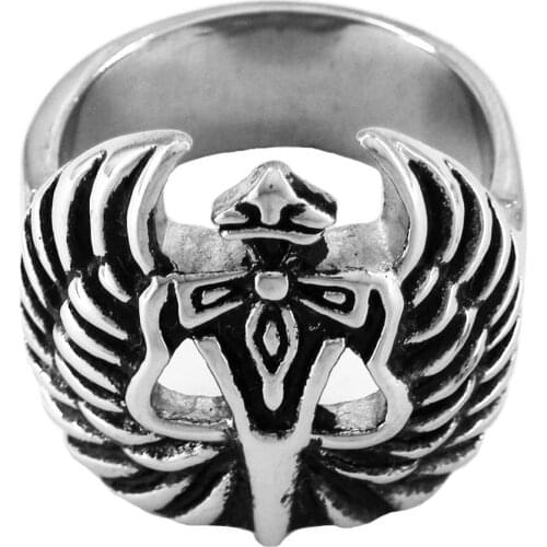 FANSSTEEL Stainless Steel Jewelry Cross Dagger Angel Wings Medallion Ring FSR07W93