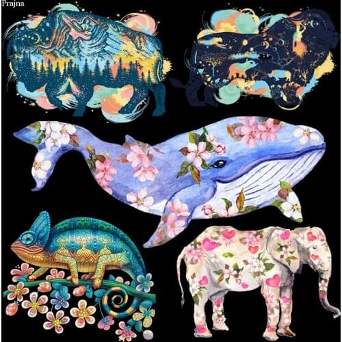 Prajna Lion Patch Heat Transfer Vinyl Whale Stripes Iron On Transfer For Clothing Animals Thermal Stickers On Clothes Applique