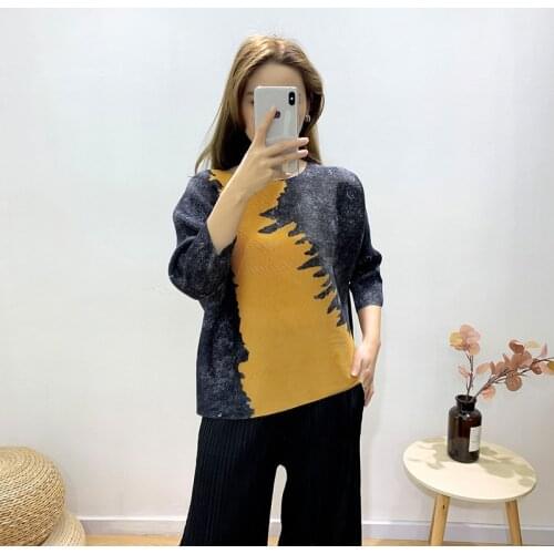 Miyake Pleated 2021 Spring Vintage Style printed shirt tie dye top loose shirt indie grunge aesthetic clothes