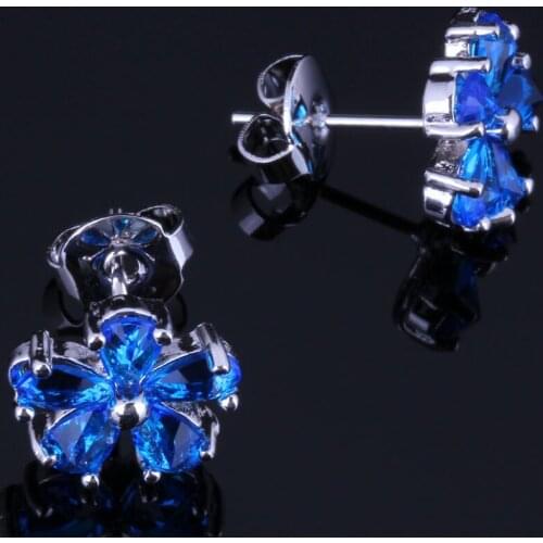 Fetching Star Blue Cubic Zirconia Silver Plated Stud Earrings V0876