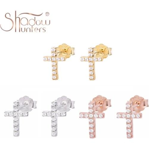 SHADOWHUNTERS Pure 925 Sterling Silver Cross Stud Earrings For Women Femme Bijoux Luxury Silver 925 Jewelry