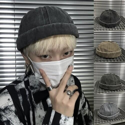 2021Cotton Bucket Hat Men Docker Cap Hats Beanie Sailor Cap Worker Hat Rolled Cuff Retro Brimless Hat with Adjustable