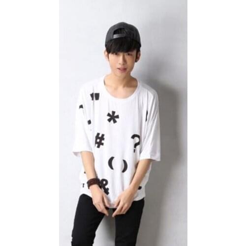 Personality symbol loose bat sleeve flying squirrel sleeve short-sleeved t-shirt Korean large size mens summer half-sleeved t-s