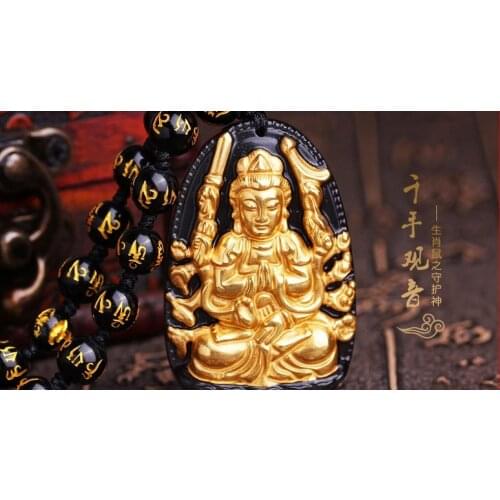 Light Obsidian Pendant Necklace and Avalokitesvara Avalokiteshvara rat natal Buddha patron