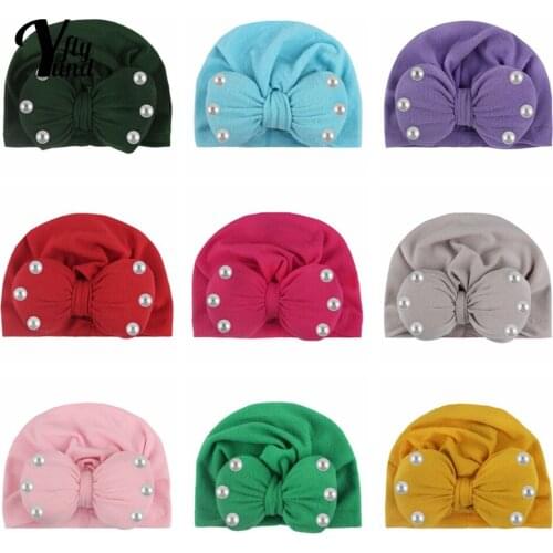Yundfly 18*14 CM Comfortable Warm Newborn Turban Hat Solid Color Handmade Bowknot Baby Girls Caps Hair Accessories Birthday Gift