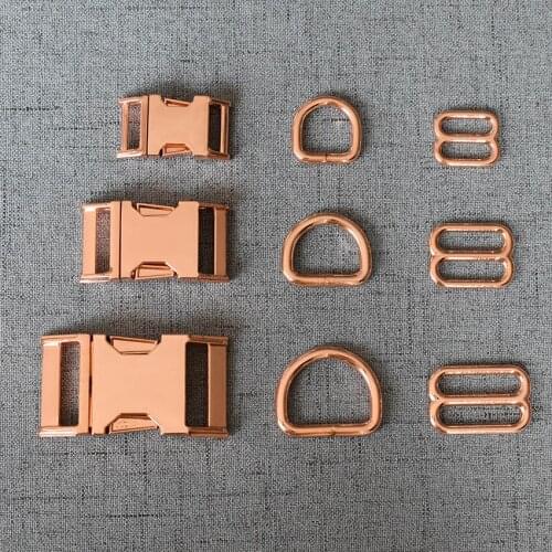 20 Sets 15mm 20mm 25mm Rose Gold Webbing Metal D Ring Clasp Release For Pet Dog Collar Bag Backpack Sewing DIY Accessory