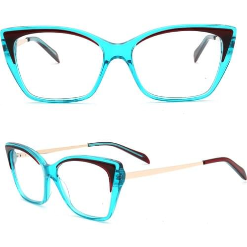 Women Vintage Cat Eye glasses frames for Women Acetate Metal Oversize Fashion Prescription Eyeglasses frames Blue Clear eyewear