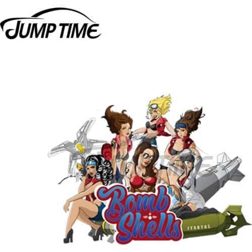 Jump Time 13 x 11.8cm For BOMB SHELLS Pinup Girl Waterproof Car Stickers Graffiti Decal Occlusion Scratch Vinyl Material Decor