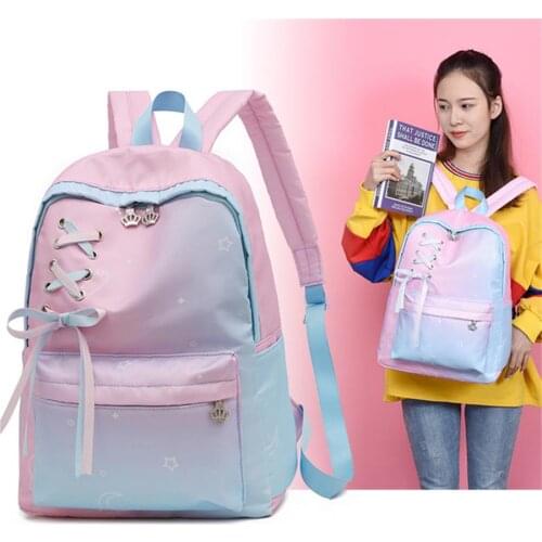 Japanese Schoolbag Gradient Pink Blue Color Cute Girls Backpack Junior High School Students Campus Large Capacity Korean Bookbag