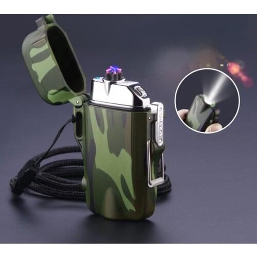 Double Arc Lighter Waterproof Windproof Flashlight Outdoor USB Rechargeable Cigarette Lighter Smoking Accessories for Weed