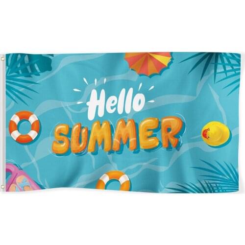 Hello Summer Flag Banner Decorations Swimming Pool Duck Swim Ring Yard Sign Party Supplies Holiday Decoration Cool Funny Flags