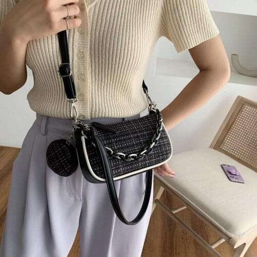 MJ Women Shoulder Bag Woolen Cloth Cross Body Bags Female Luxury Designer Under Arm Bags Versatile Plaid Messenger Bag Purses