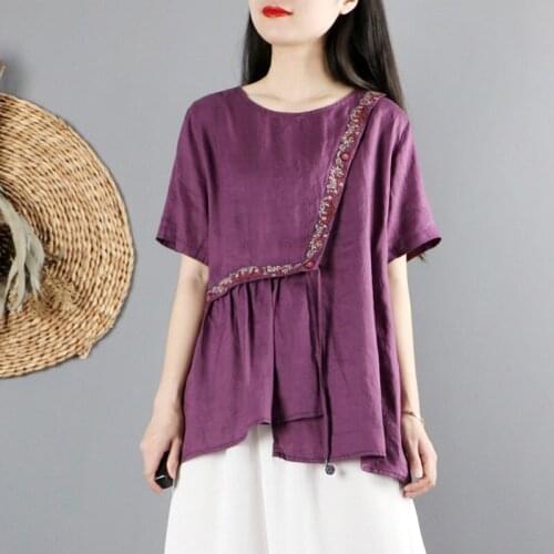 Chinese Style Clothing Women 2021 Summer Cheongsam Top Cotton Loose Chemise Oversize Femme Tunics Floral Vintage Shirts 31134