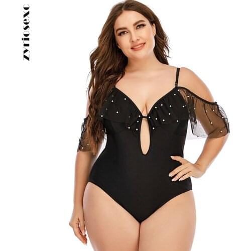2021 Plus Size Swimsuits Women New Fashion Beach Wear One Piece Bikini Bathing Suit Lace Deep V-Neck Hollow Sexy Swimwear 5XL