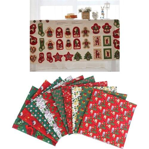 10pcs Christmas Fabric Quilting Sewing Fabric Patchwork Needlework Christmas Fabric Scraps for Dress Apron Crafts, 20 x 20 Inch