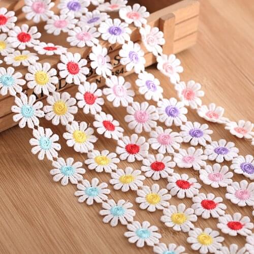 15yards/Lot 25mm Cotton Floral Embroidered Lace Trim DIY Handmade Sewing Accessories Crafts Supplies Sunflower Lace Ribbon