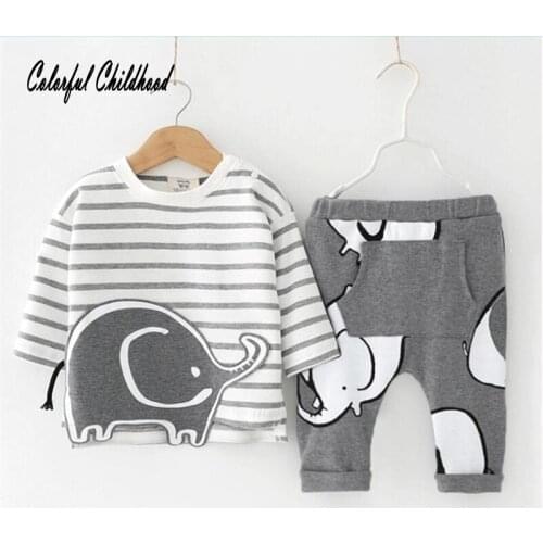 Cartoon elephant set baby boys clothing set autumn children hoodies pants 2pcs set cotton warm children clothes 0-12M