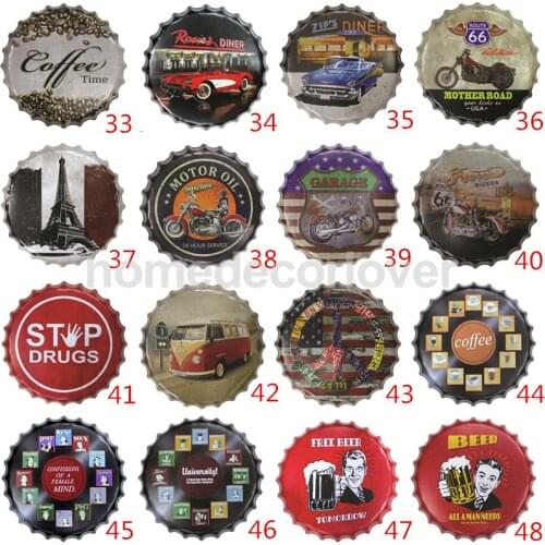 40cm Vintage Metal Tin Sign Bottle Cap Plaque Wall Art Cafe Bar Poster Decor