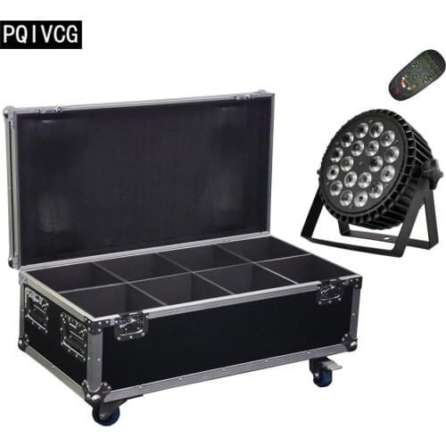 8 Pieces / remote control 18x12w Led par light+flight case RGBW 4-in-1 12w aluminum led flat par stage DMX512 DJ lights