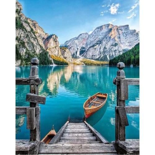 Full Diamond Embroidery Landscape DIY Diamond Painting Natural Landscape Lake and Alpine Rhinestones Drawing According To Canvas