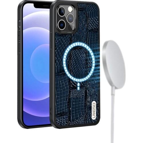 Genuine Cow Leather Phone Case For iPhone 12 Pro Max 12 Mini 360 Full Protective Cover Magnetic Wireless Charging Shell