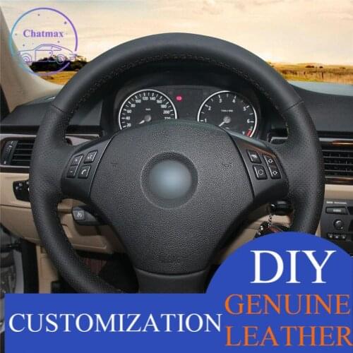 For BMW E90 320 318i x1 hand-sewn steering wheel cover black artificial leather Anti-slip fit all season comfort touching