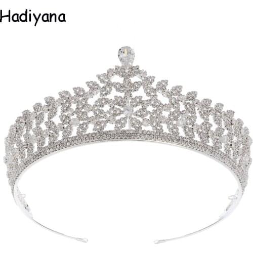 Hadiyana Elegant Leaf Cubic Zircon Crown WomenS Jewelry Copper Tiara For Girls Wedding Hair Accessories HG6092