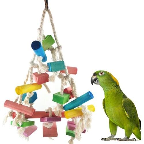 Interactive Bird Toy Natural Wooden Block Toy For Parakeet Bird Parrot Funny Birds Cage Hanging Toys Pet Parrot Chew Supplies