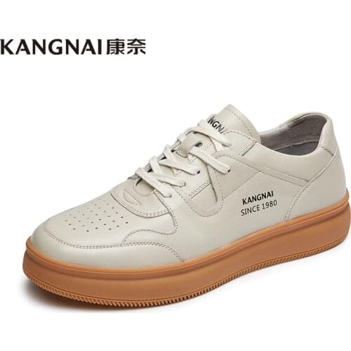 KANGNAI Men Skateboarding Shoes Genuine Leather Comfortable Lace-Up Casual Shoes Fashion Sneakers