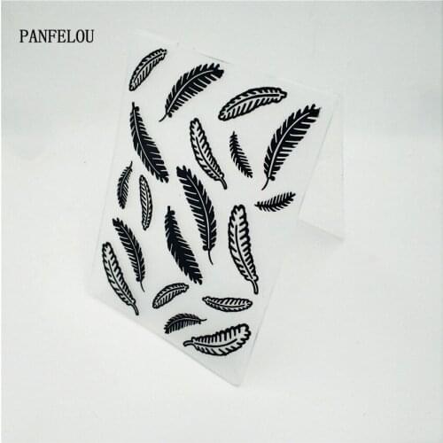 PANFELOU Feather leaves card Embossing folders Plastic For Scrapbooking DIY Template Fondant Cake Photo Album Card Making