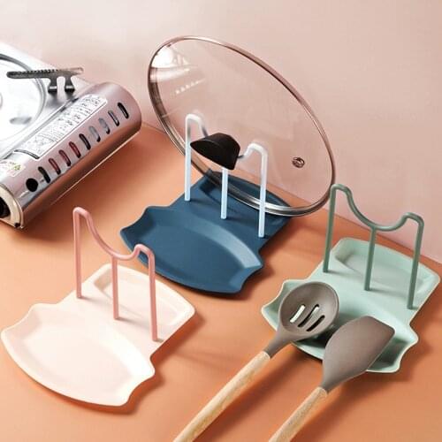 Kitchen Organizer Pot Lid Storage Rack Shelf Countertop Punch-free Spoons Pad Bracket Home Kitchen Shelves Accessories Tools