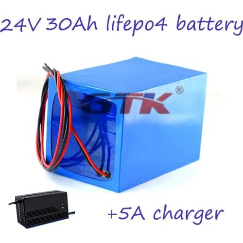 Lifepo4 24V 30AH lithium baterias with BMS for scooter bike Golf Carts go cart Inverter Solar energy EV motor + 5A Charger