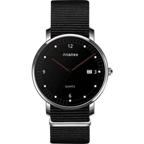 Ananke Man Watches Nylon Buckle Strap Auto Date Simple Dial Waterproof and Shock Resistant Casual Quartz Wristwatch AN41