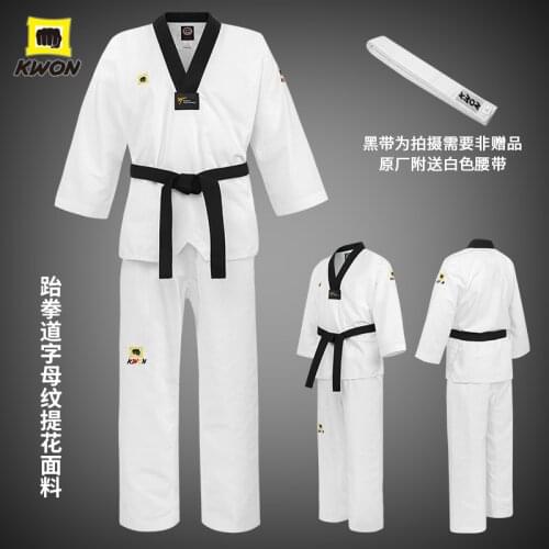 New Kwon Taekwondo Suit Basic Wt Letter Jacquard TKD Dark Stripe Fabric Adult Kids World Taekwondo Uniforms Kwon Basic WT Dobok
