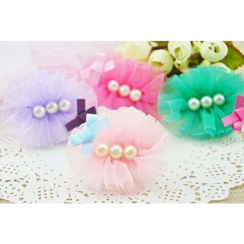 New pet Dog hair clips Pearls Cute Lace bows mix colors Handmade dog hair accessories pet grooming products 10pcs