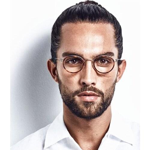 Hand Made Titanium Glasses Frame Men Women Ultralight Vintage Round Optical Eyeglasses Acetate Ring JDA3126