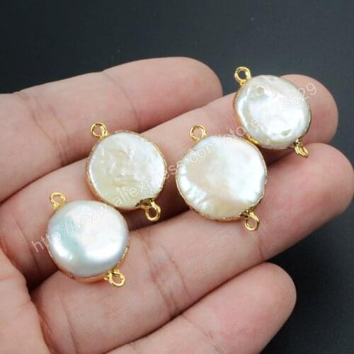 BOROSA 5Pcs White Pearl Pendant Natural Freshwater Pearl Round Connector Diy for Women Necklace&Bracelet Making Wedding G1071