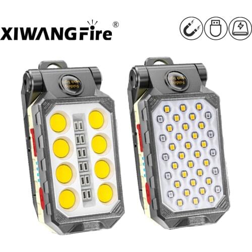 USB Rechargeable COB Work Light Portable LED Flashlight Adjustable Waterproof Camping Lantern Magnet Design with Power Display