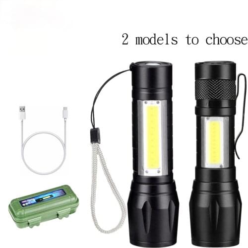 Rechargable Portable LED Flashlight COB+XPE LED Torch Waterproof Camping Lantern Zoomable Focus Light Tactical Flashlight