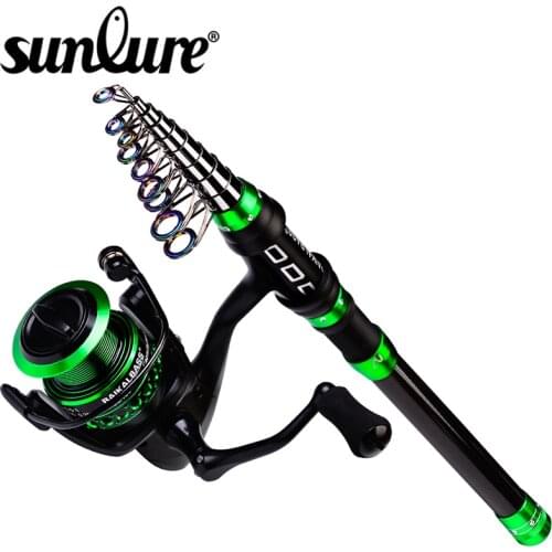 Sunlure Portable Fishing Rod and Spinning Reel Kit 1.8-3.6m Carbon Fiber Telescopic Pole and 5.0:1 High Speed Fishing Reel Set