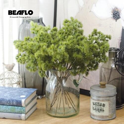 Christmas Artificial Fake Pine Needle Plant Grass Flocking Antlers Leaf Garden Wedding Decoration Flower arranging accessories