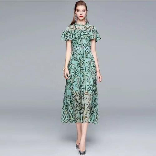 IVY HE New Fashion Runway Dress Summer Womens Ruffles Short Sleeve Holiday Dress Robes Female Floral Beach Dresses Traf Robe