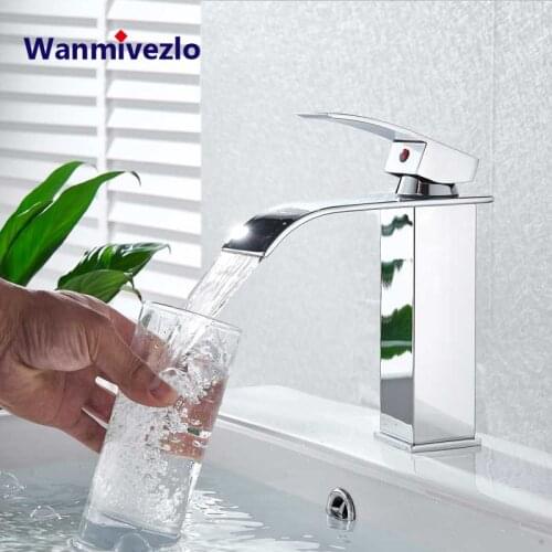 Wholesale And Retail Waterfall Bathroom Basin Faucet Chrome Deck Mount Vanity Vessel Sinks Mixer Tap Cold Hot Water Mixer Tap